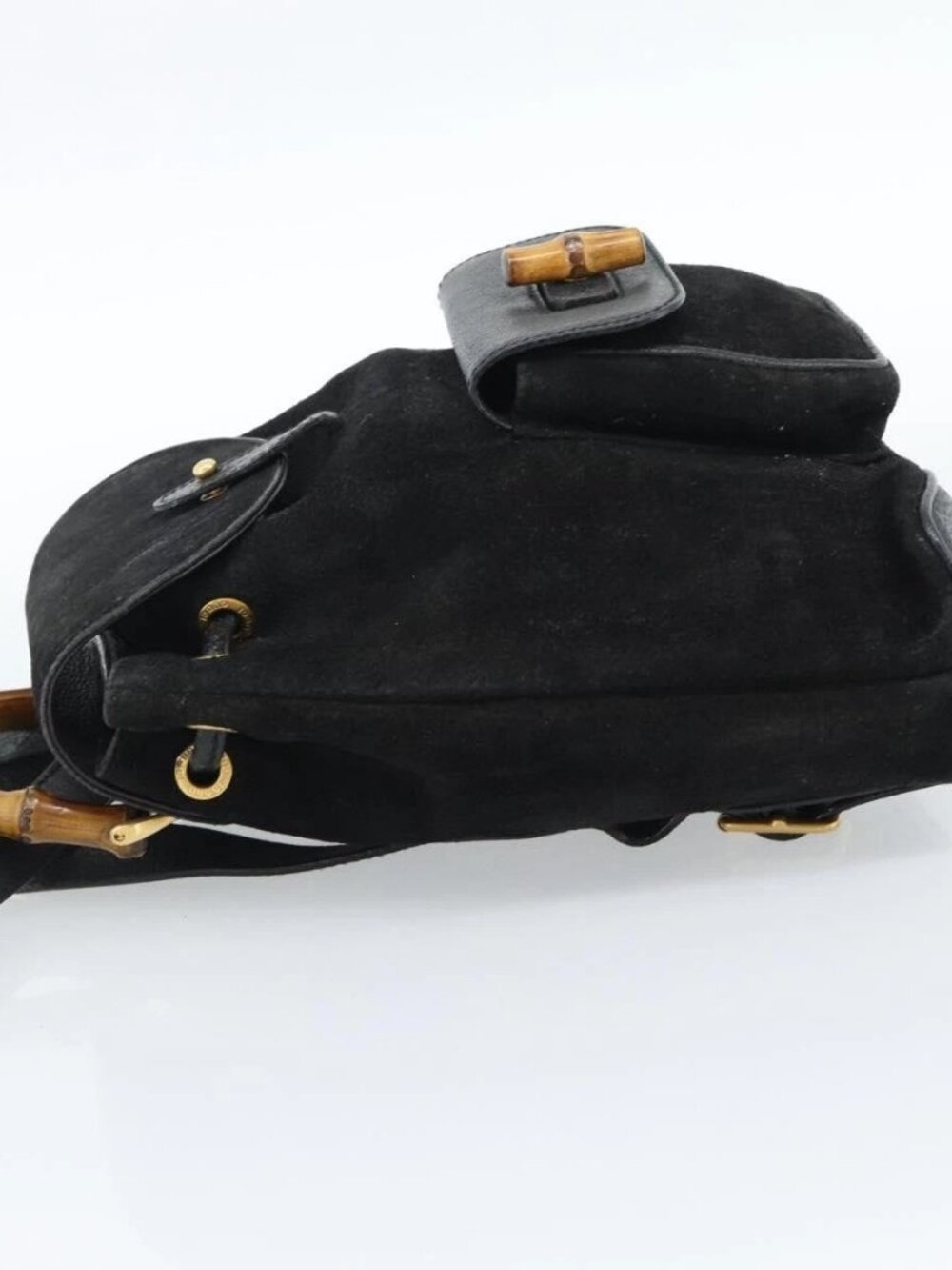 GUCCI Bamboo Backpack Suede Black Gold 003 1956 0030 Auth gh2084A - Picture 4 of 15